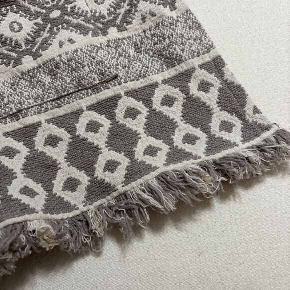 World Market Women's‎ Boho Rug Jacket L/XL Gray Cream Aztec Fringe Trim - Picture 6 of 13